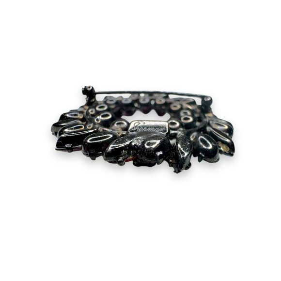 Sherman Red Pink Aurora Borealis Crystal Japanned Vintage Wreath Brooch - Picture 8 of 16